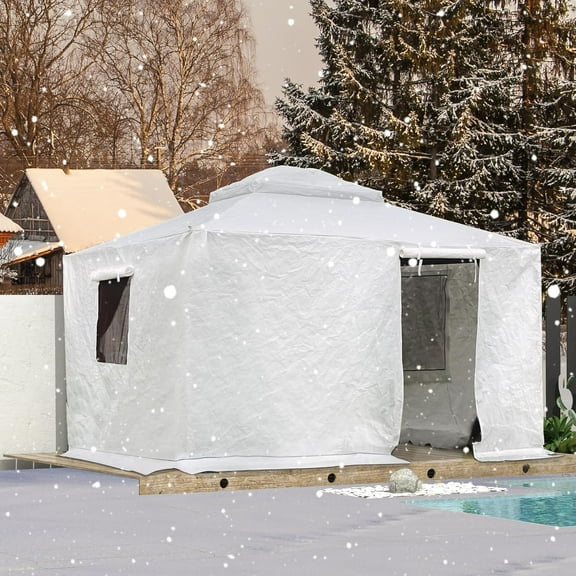 Domi 10' x 12' Universal Winter Gazebo Cover for Hardtop Gazebos,Outdoor Waterproof Enclosed Cover with Sidewalls and Mesh Windows,White (Gazebo not Included)
