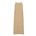 thumbnail image 5 of CFLVAEK Cotton Linen Summer Tank Dresses for Women Spaghetti Strap Square Neck Sleeveless Dress with Pockets Solid Color Split Maxi Dress Khaki XXL, 5 of 6