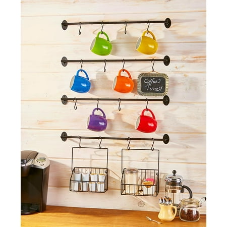 Coffee Mug Wall Rack for Coffee and Tea Cups - Six-Piece