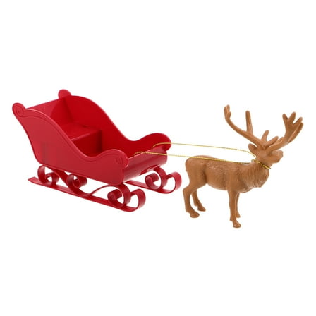 LOLIPPYY Plastic Santa Sleigh with Reindeer Figurine Set, Holiday Table Decoration for Christmas Display