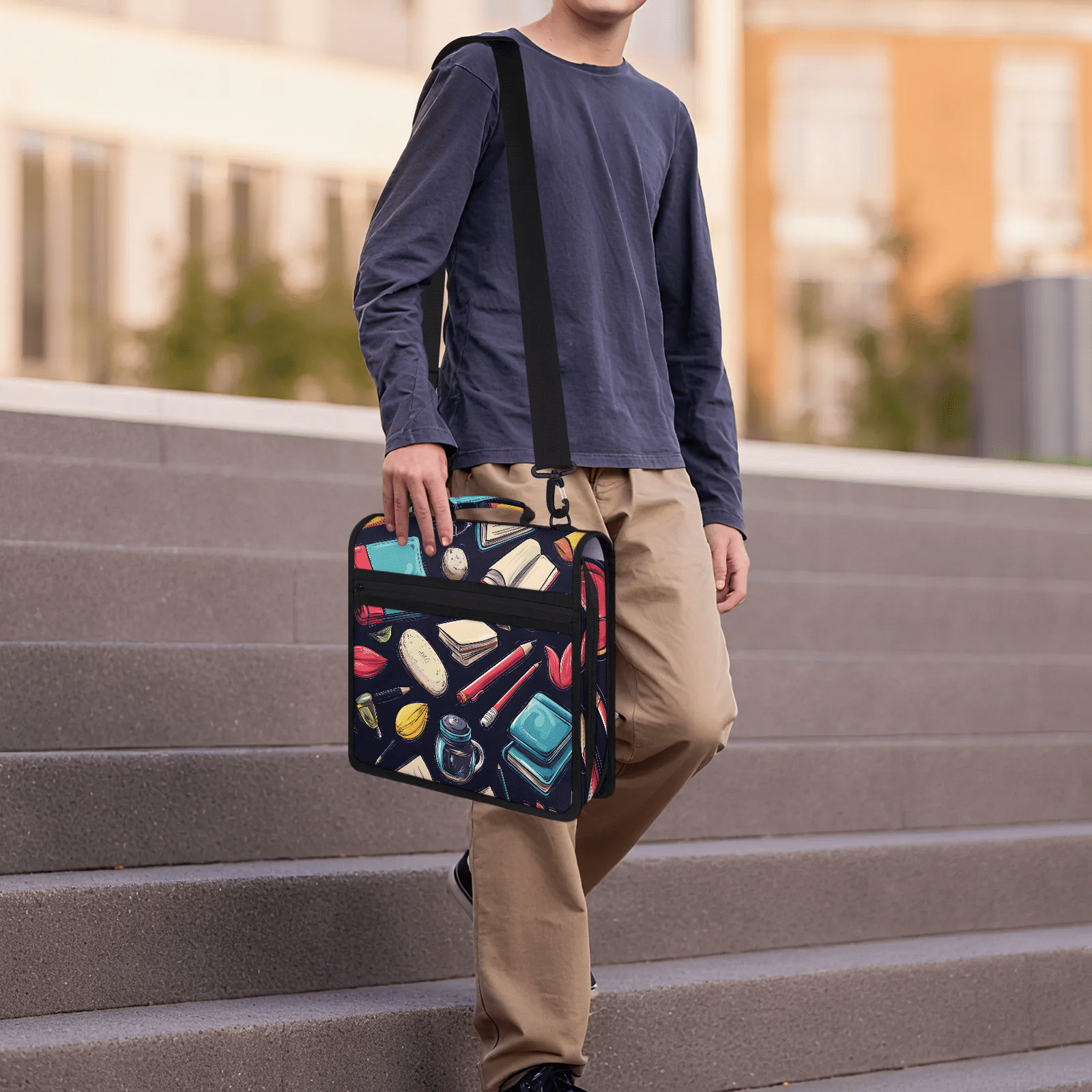 Water-Resistant Zipper Binder with 2 Expandable File Pockets and Detachable Strap, 3 Ring A4 Organizer for Students and Teachers, 13.78x12.6 Inches
