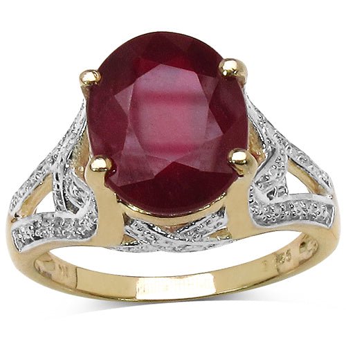 14K Yellow Gold Plated 4.00 Carat Genuine Ruby .925 Sterling Silver Ring QJ Model
