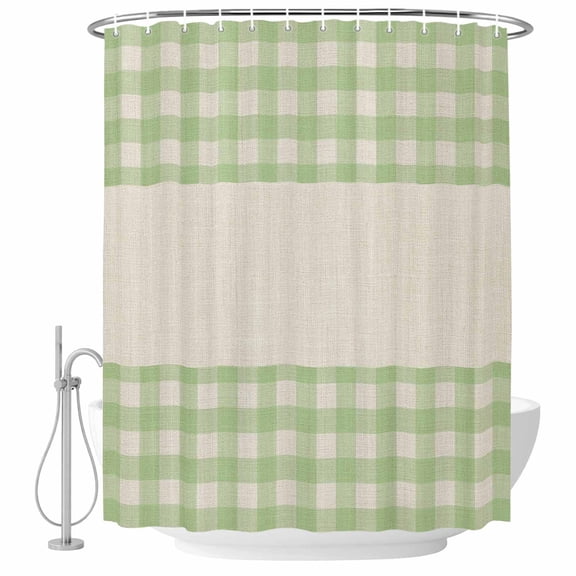 72x78 Inch Shower Curtain Retro Green Bathroom Decor, Waterproof Fabric Bathtub Bath Curtains Decorative Farmhouse Buffalo Plaid Vintage Beige Extra Long Shower Curtain Set with Hooks