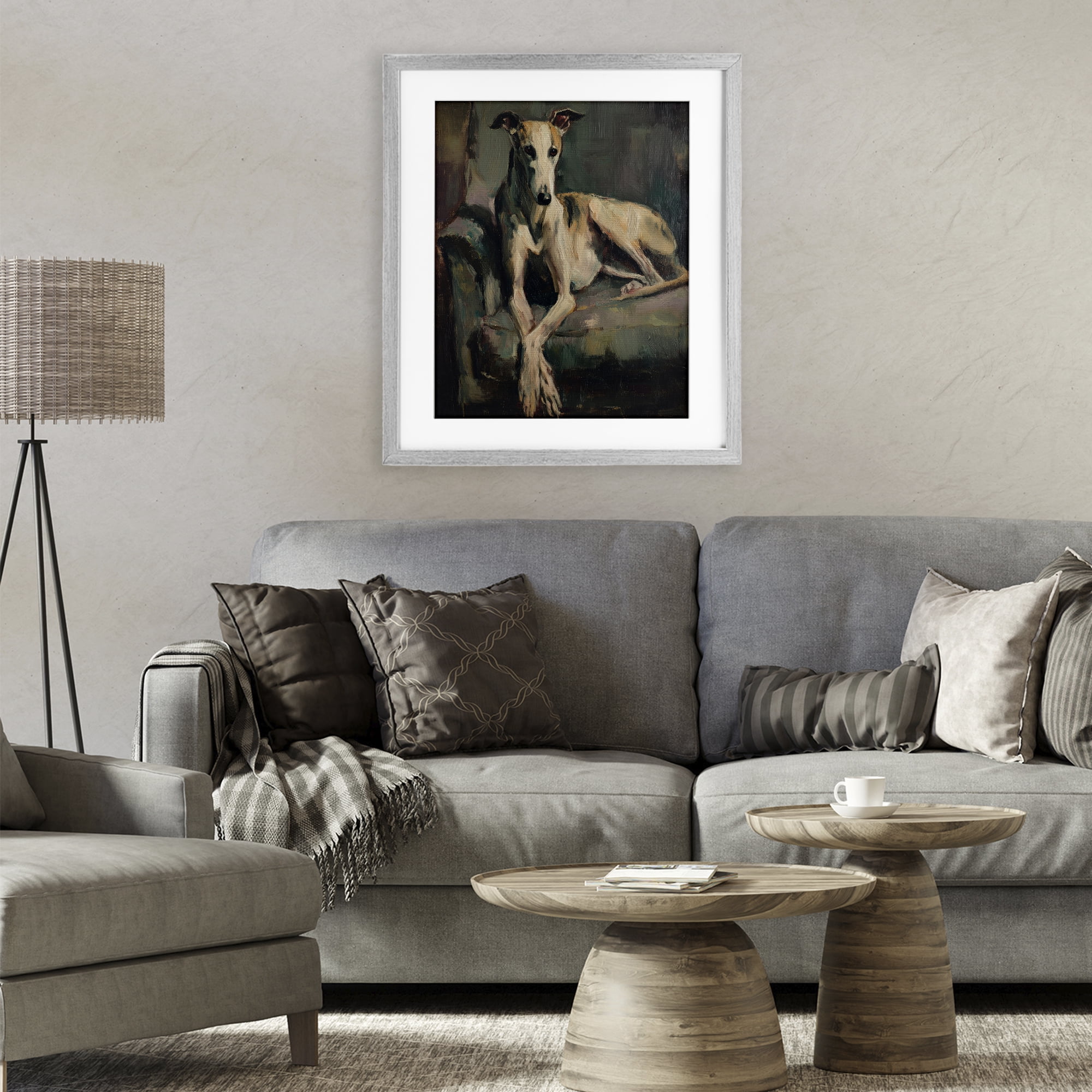 Stupell Industries Regal Comfort Whippet Dog Gray Framed Print Under Glass, design by Svetlana Aleynikova