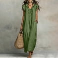 thumbnail image 6 of Efsteb womens sundresses sleeveless Fly Sleeve V-Neck Ruffle Trim Maxi Dress Solid Color Casual Loose Dresses with Pockets for Beach Vacation (Army Green,XXL), 6 of 8