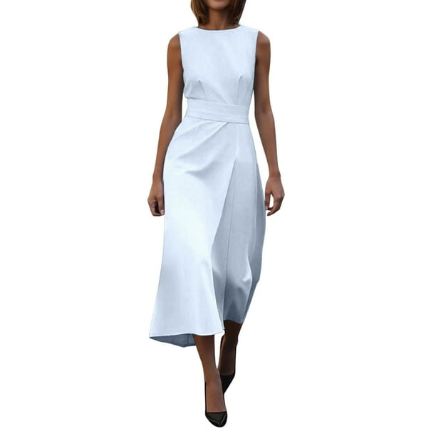 Vestido largo con cinturón, cuello redondo y manga larga, poliéster y spandex, estilo informal y elegante, tallas S-XXXL
