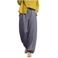 thumbnail image 4 of qolati Womens Cotton Linen Pants Casual Elastic High Waisted Palazzo Sweatpants Pockets Boho Wide Legs Harem Baggy Trousers, 4 of 6