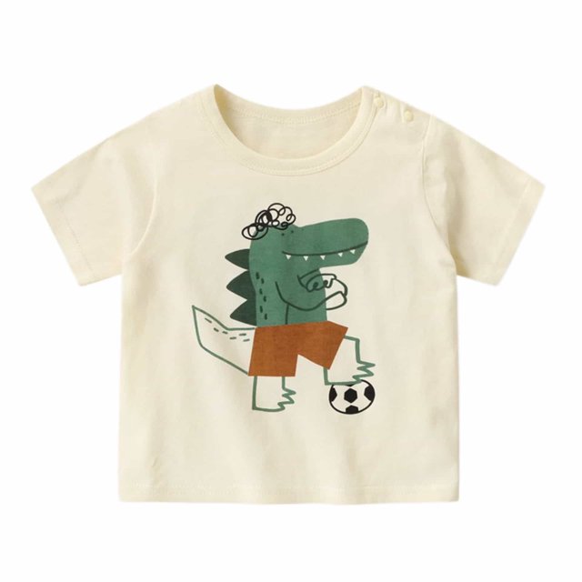 Chemises Garçons Manches Courtes T-Shirts Haut Décontracté avec Imprimés Col Rond Confortable T-Shirt Enfant Beige1 2 Ans-3 Ans