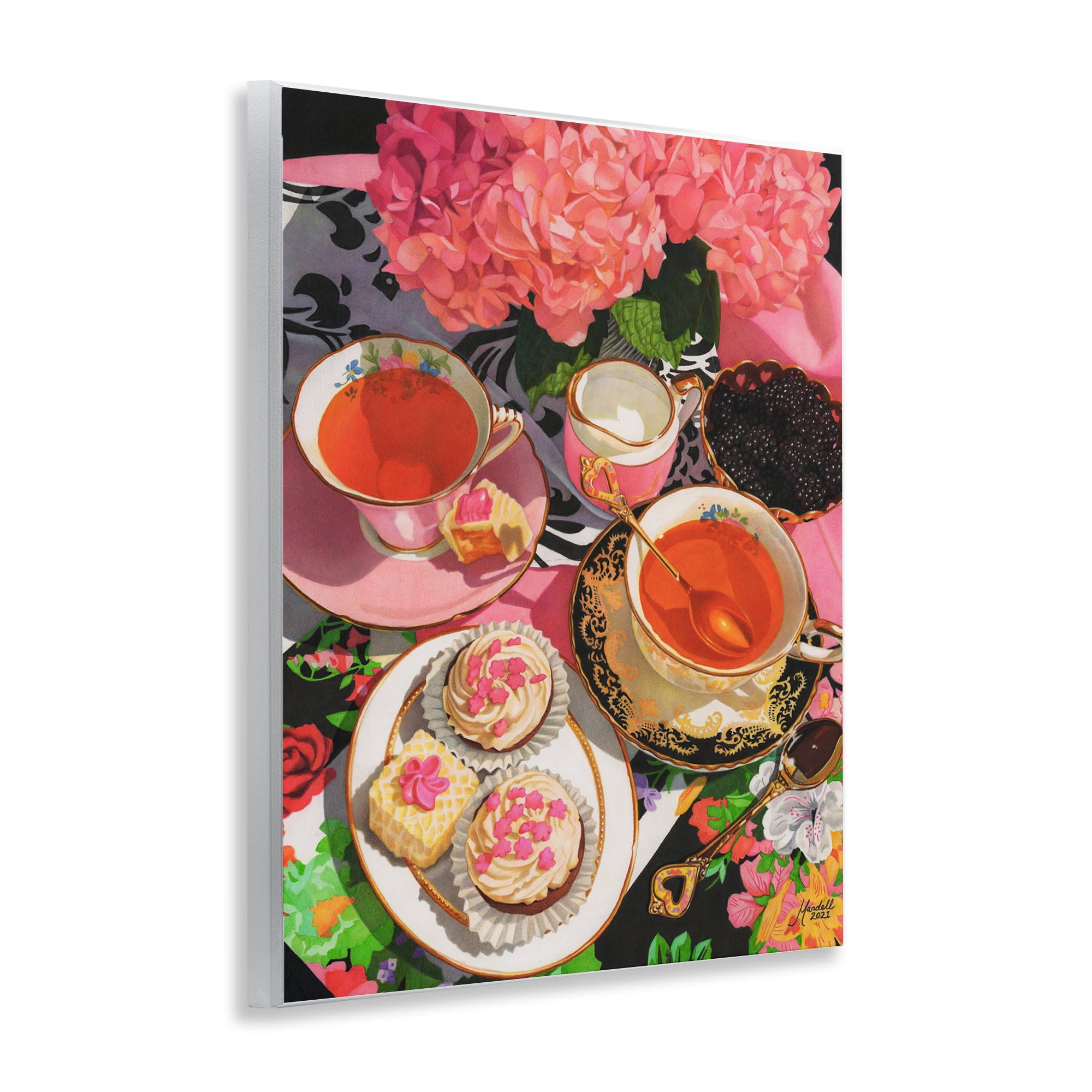 Stupell Industries Pink Hydrangea Tea Party Food & Beverage Painting Unframed Art Print Wall Art, 11 x 14