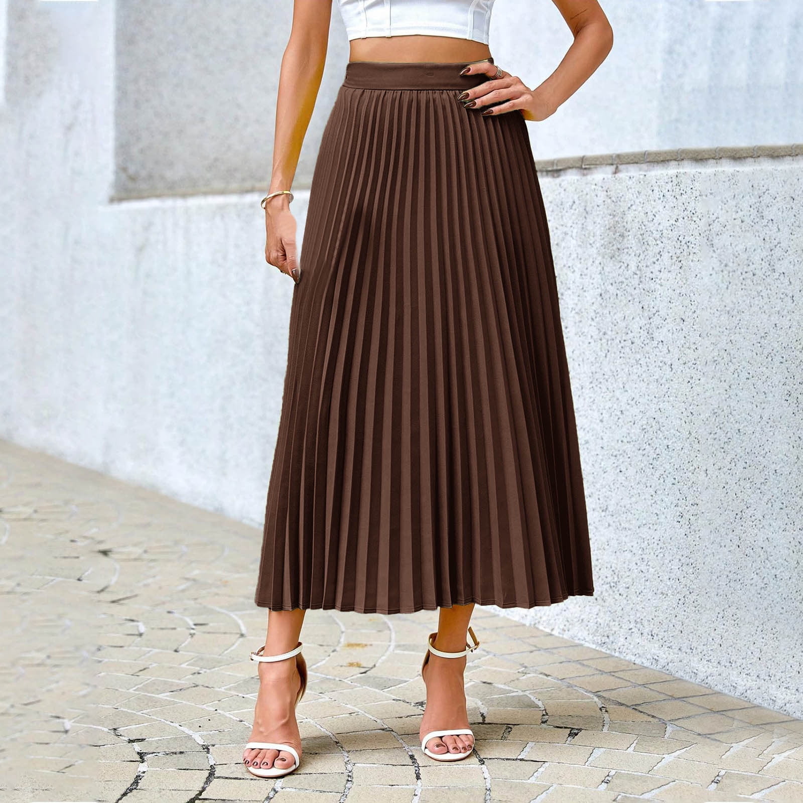 Wdfiry Skirts for Women, Elastic High Waist Flowy Pleated Skirt