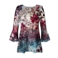 thumbnail image 5 of CEHVOM T-Shirt Mode Femme Imprimé Décontracté Col en V Manches 3/4 Blouse Tops Liquidation, 5 of 5