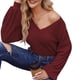 thumbnail image 2 of Blusa de Larga con Cuello en V para Mujer, Estilo Farol, Elegante, Informal, de Punto Acanalado, Corte Holgado, Otoño 2025 Rojo Vino L, 2 of 8