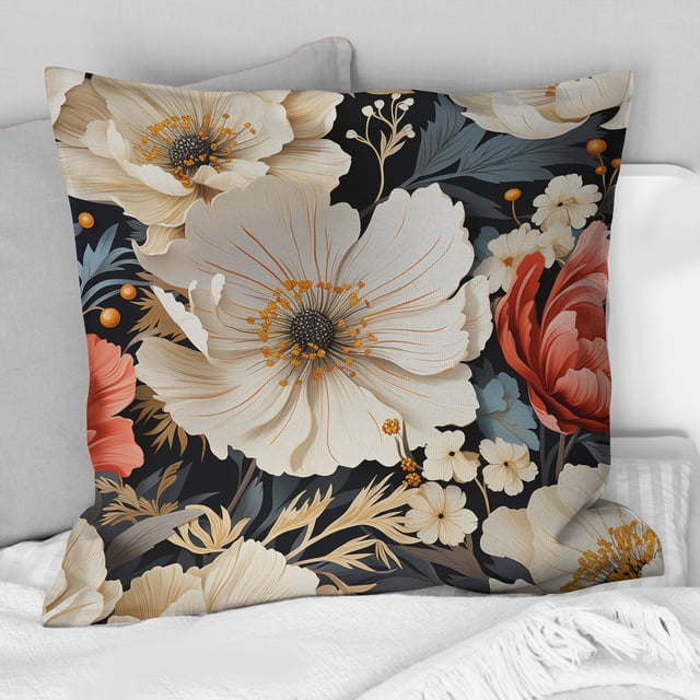 Designart "Golden White Floral Mixture I" Floral Throw Pillow - Traditional Pillow For Couch - Insert And Pillows Covers For Living Room Decor