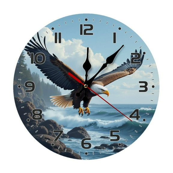 Eagle Bird Wildlife Wall Clock 10 Inch Silent Non Ticking Round Wooden Clock Decoration for Living Room Kitchen Bedroom Bathroom Office Classroom