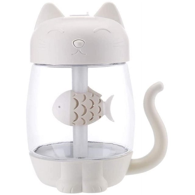 350ML Cute Cat Cool Mist Humidificador LED Night Light Difusor Purificador Atomizador Puede alimentar ventiladores y Nightlights White Sailing Electrónica