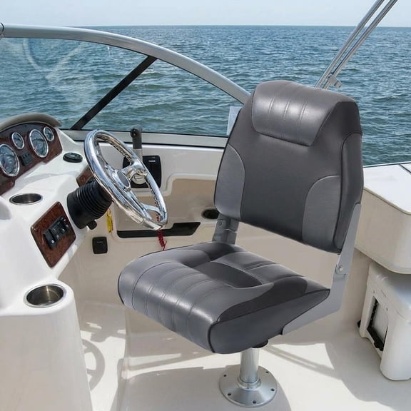 MAROUTE Boat Seats Low-Back Folding Weather-Resistant, Black-gray, 1 Pack