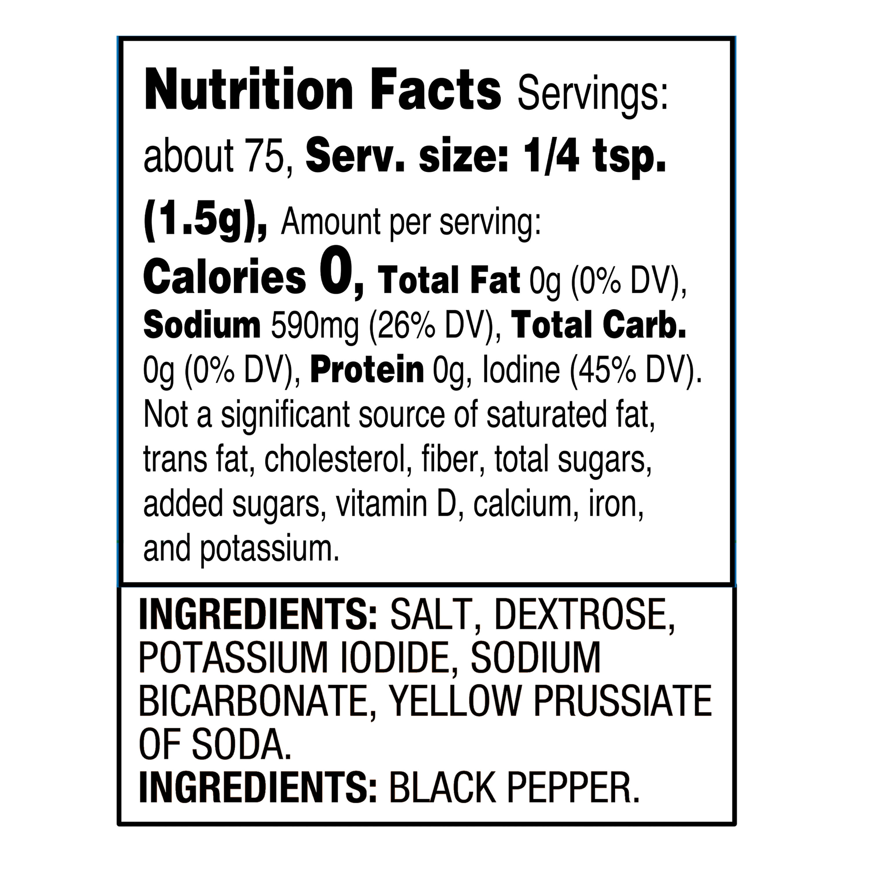 Great Value Black Pepper & Iodized Salt, 5.25 oz