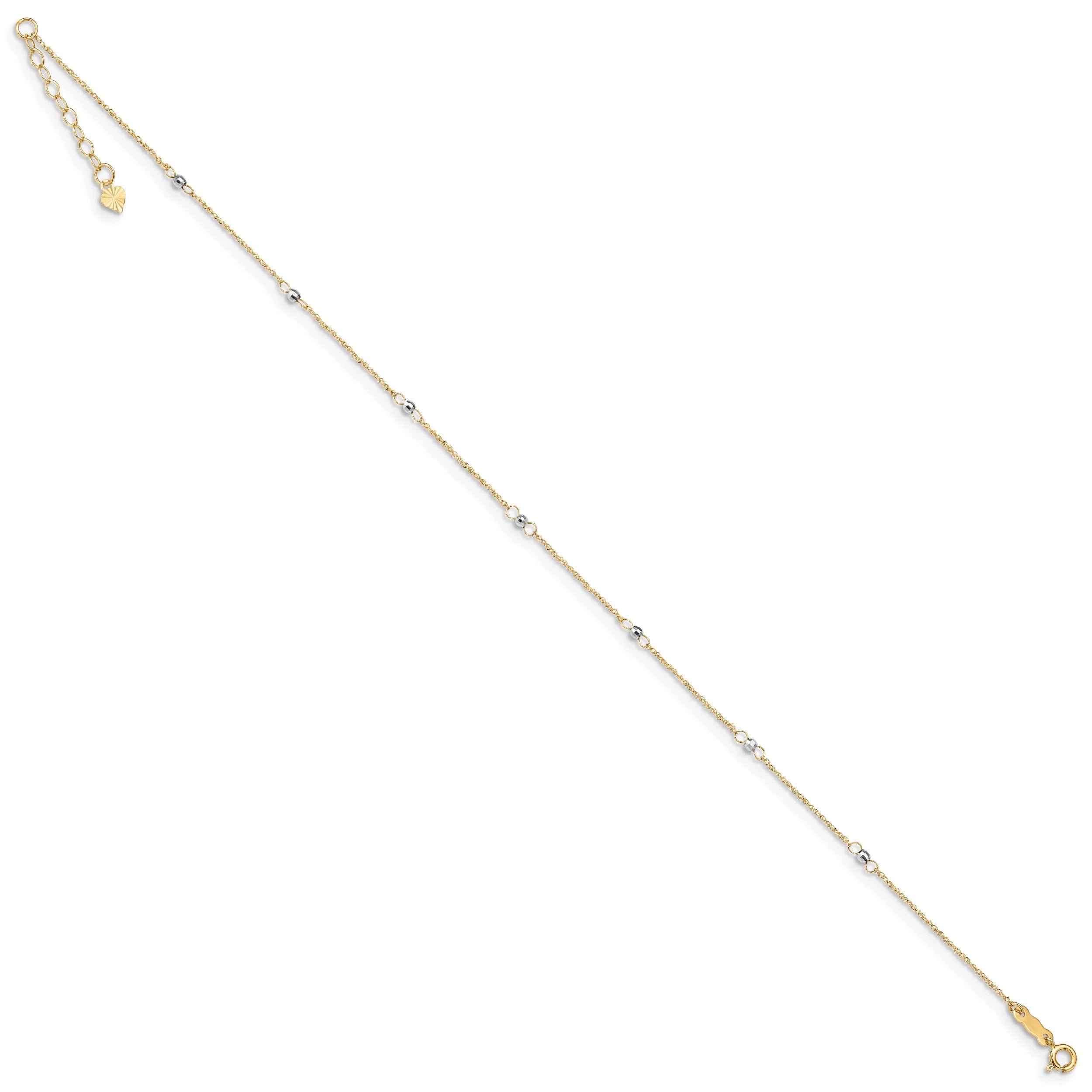 Primal Gold 14 Karat Two-tone Ropa Mirror Bead 9-inch Plus 1-inch Extension Anklet