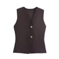 thumbnail image 3 of HH TRAF Chaleco de punto con botones dorados sin mangas y cuello en V para mujer, elegante y elegante, de un solo pecho, informal, para mujer, 3 of 5