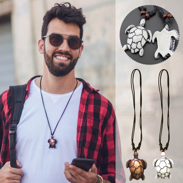 XWSHYW Collares Colgantes Diseños Collar con Colgantes de Tortugas Marinas Collares Tribales de Macramé de Imitación Hueso de Yak-Joyería para Hombre Collar de Moda