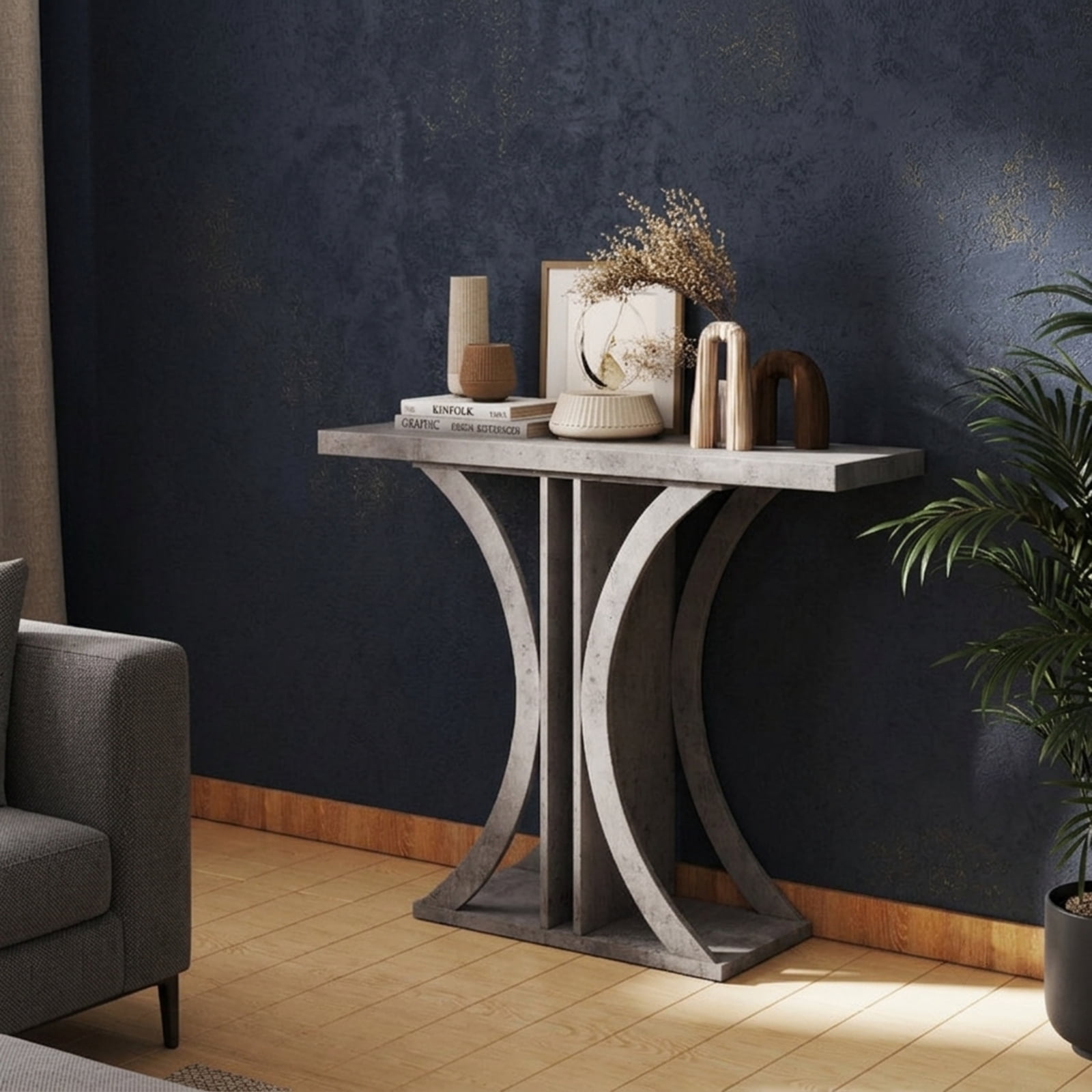 Furnibear 39.5 Inch Console Table Rectangular Entryway Table with Geometric Frame for Living Room Hallway Sofa Small Space, Gray