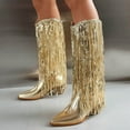 thumbnail image 2 of Chenyee Cowboy Boots For Women Low Heel Sparkly Tassels Pointed Toe Knee High Western Cowgirl Booties, 2 of 7
