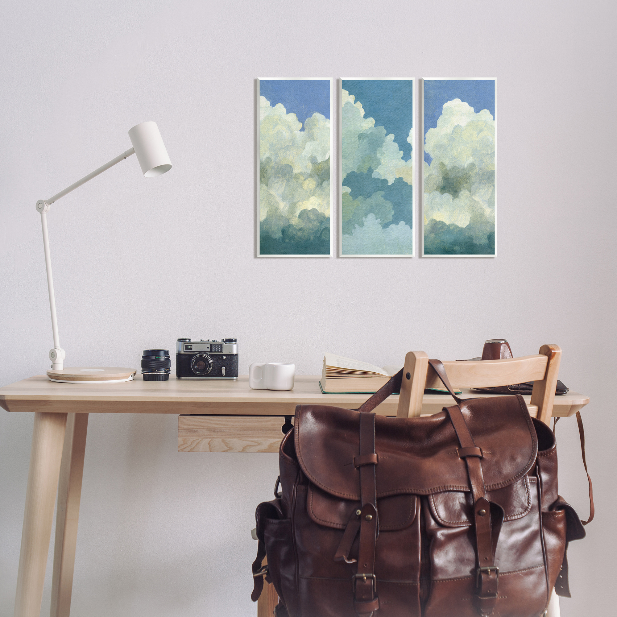 Stupell Industries Puffy White Clouds Clear Daytime Sky Watercolor Detail Painting Unframed Art Print Wall Art, Set of 3, Design by Emma Caroline