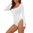 thumbnail image 3 of INSPIRAR CHIC Body de Manga Larga para Mujeres Shapewear Ajuste Slim Cuello Cuadrado Leotardo Mono Tops S Blanco, 3 of 4