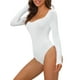 thumbnail image 3 of INSPIRAR CHIC Body de Manga Larga para Mujeres Shapewear Ajuste Slim Cuello Cuadrado Leotardo Mono Tops S Blanco, 3 of 4