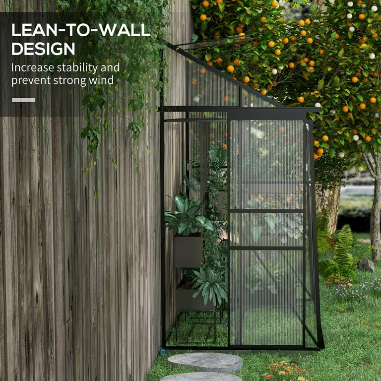 Outsunny 6' x 4' Polycarbonate Lean-to Greenhouse, Black - Walmart.com