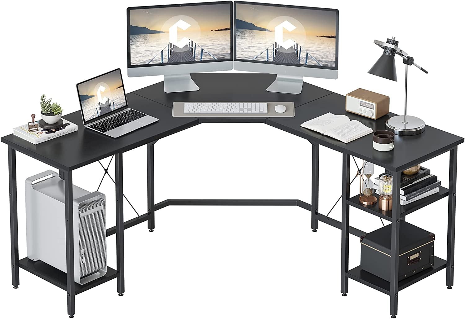 CubiCubi L Shaped Desk with Shleves, 60