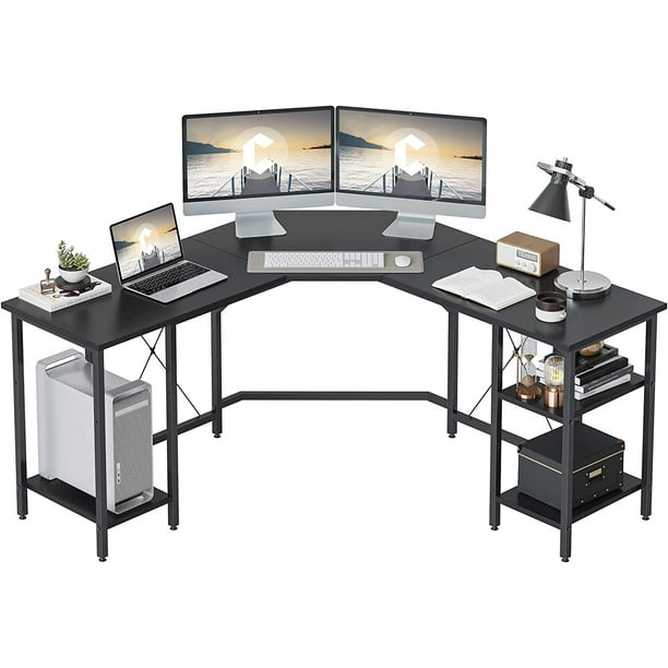 CubiCubi L Shaped Desk with Shleves, 60" Large Corner Desk with Two