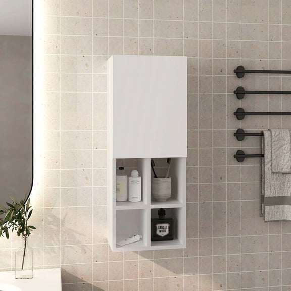 Generic Wall Cabinet with Sink - 1 Door, 5 Shelves, White Bathroom Storage