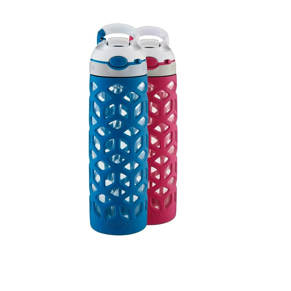 Contigo Ashland 20 oz. Glass Water Bottle, 2pack, Dark Blue/Pink