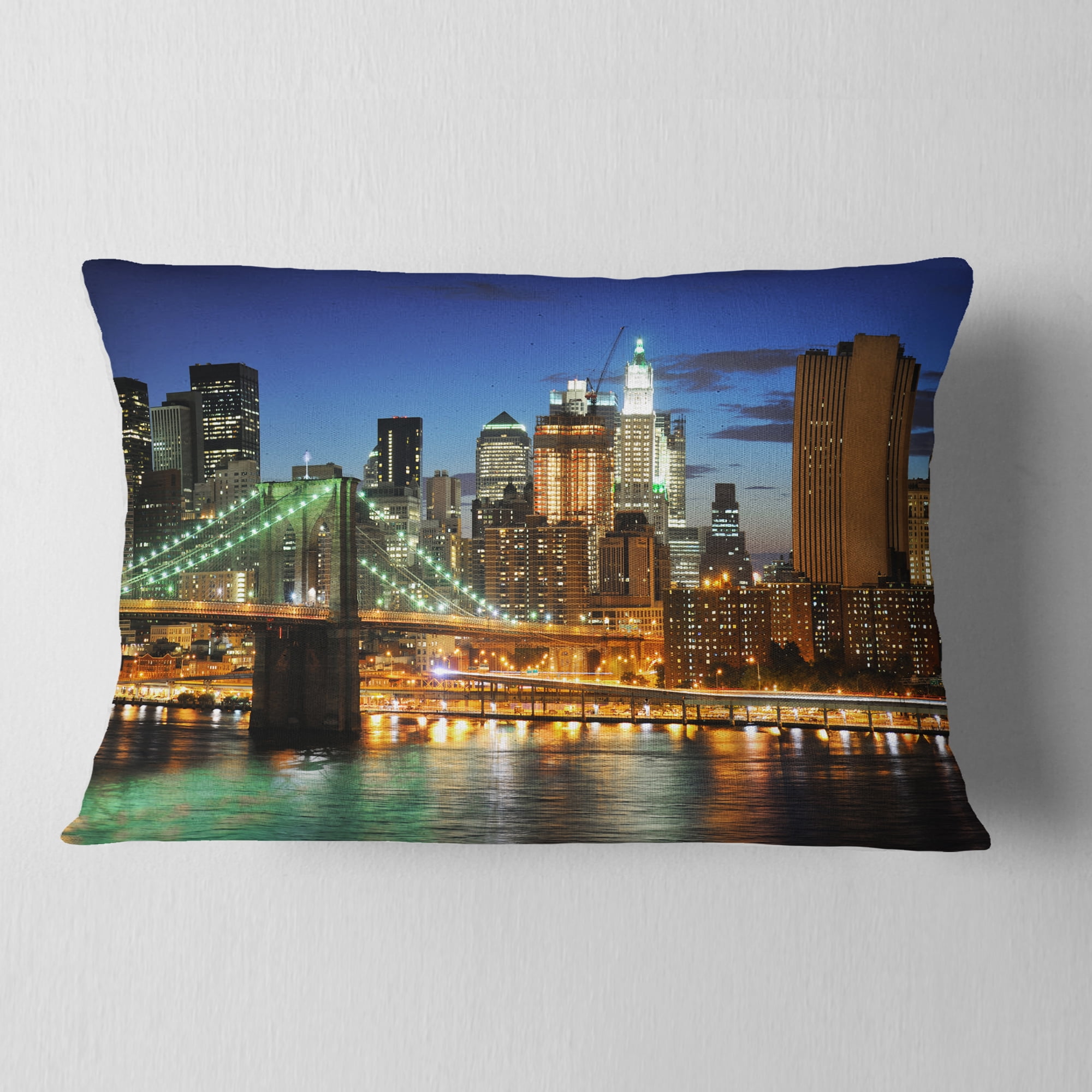 Designart Big Apple after Sunset - Cityscape Photo Throw Pillow - 12x20