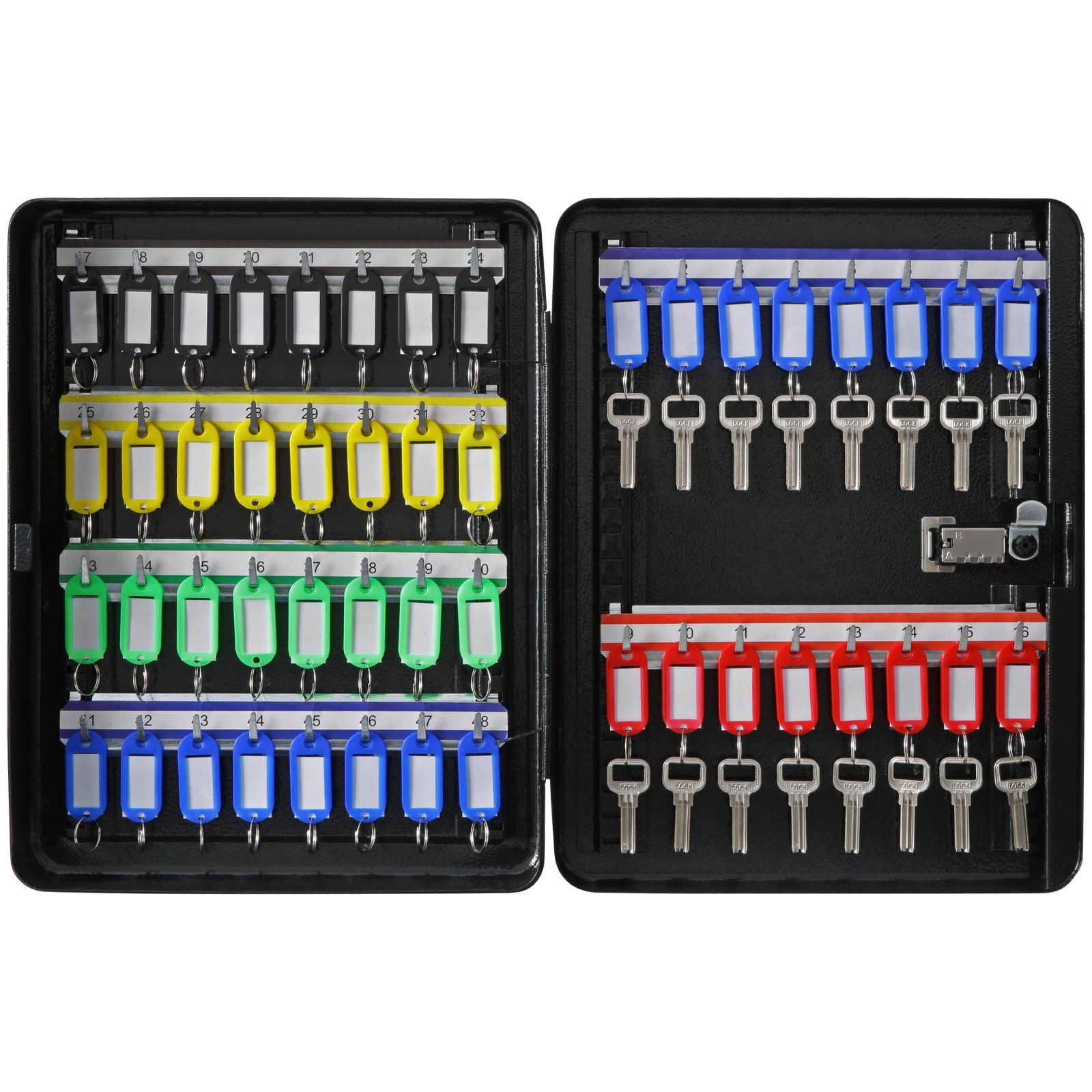 Digital Key Safe with Adjustable Racks, 48-Key Lock Box & Tags - Heavy-Duty Steel Cabinet for Home/Office Security