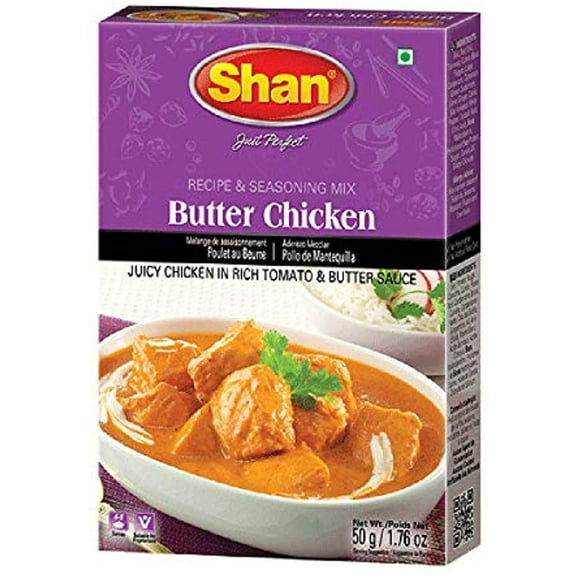 Shan Butter Chicken Recipe And Seasoning Mix 1.76 Oz (50G) - Spice Powder For Juicy Chicken In Rich Tomato And Butter Sauce - Suitable For Vegetarians - Airtight Bag In A Box