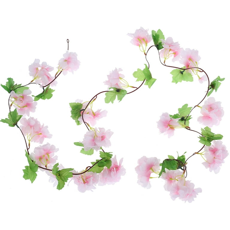 PARTY JOY Artificial Cherry Blossom Flowers Garland Vines Silk Sakura  Flowers Fake Hanging Rattan for Wedding Party Home Decor