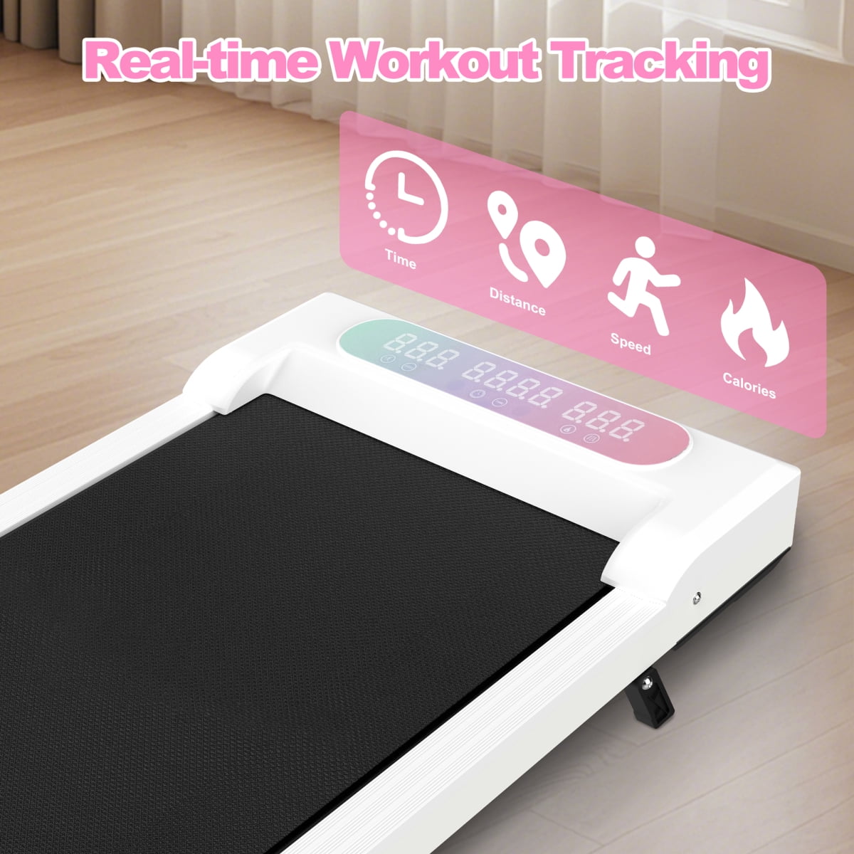 LuckyNote Foldable Treadmill with Handle & Incline, 2 in 1 Under Desk Walking Pad & Vibration Pad, 300Lbs Capacity, for Home Office, White