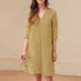 thumbnail image 2 of Dyegold Sundresses for Women Casual Beach - Plus Size Dress for Women V Neck Short Sleeve Cotton Linen Solid Color Midi Sundress ​Casual Loose Summer Beach ​​Dress, 2 of 8