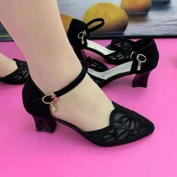 Woman Low Heels Sandals with Closed Toe Durable PU Leather Shoes Birthday Party Adult Ceremony 36 Black - Walmart.com