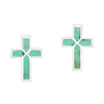 Stylishly Elegant Simulated Turquoise Inlaid Sterling Silver Cross Earrings