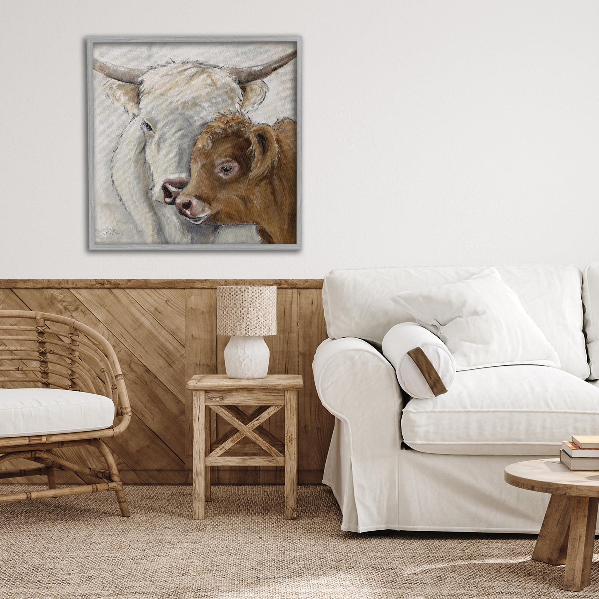 Stupell Industries Highland Cow & Calf Contrasts Gray Framed Giclee Art, design by Lee Keller