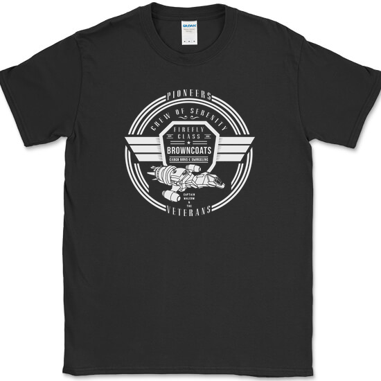 Crew of the Serenity T-Shirt Sci Fi FireFly TV Show Space Graphic Tee - Black, S