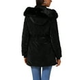 thumbnail image 3 of Abrigo de invierno grueso tipo puffer para mujer INSPIRE CHIC con capucha de piel sintética removible, chaqueta parka cálida, color negro, 3 of 6
