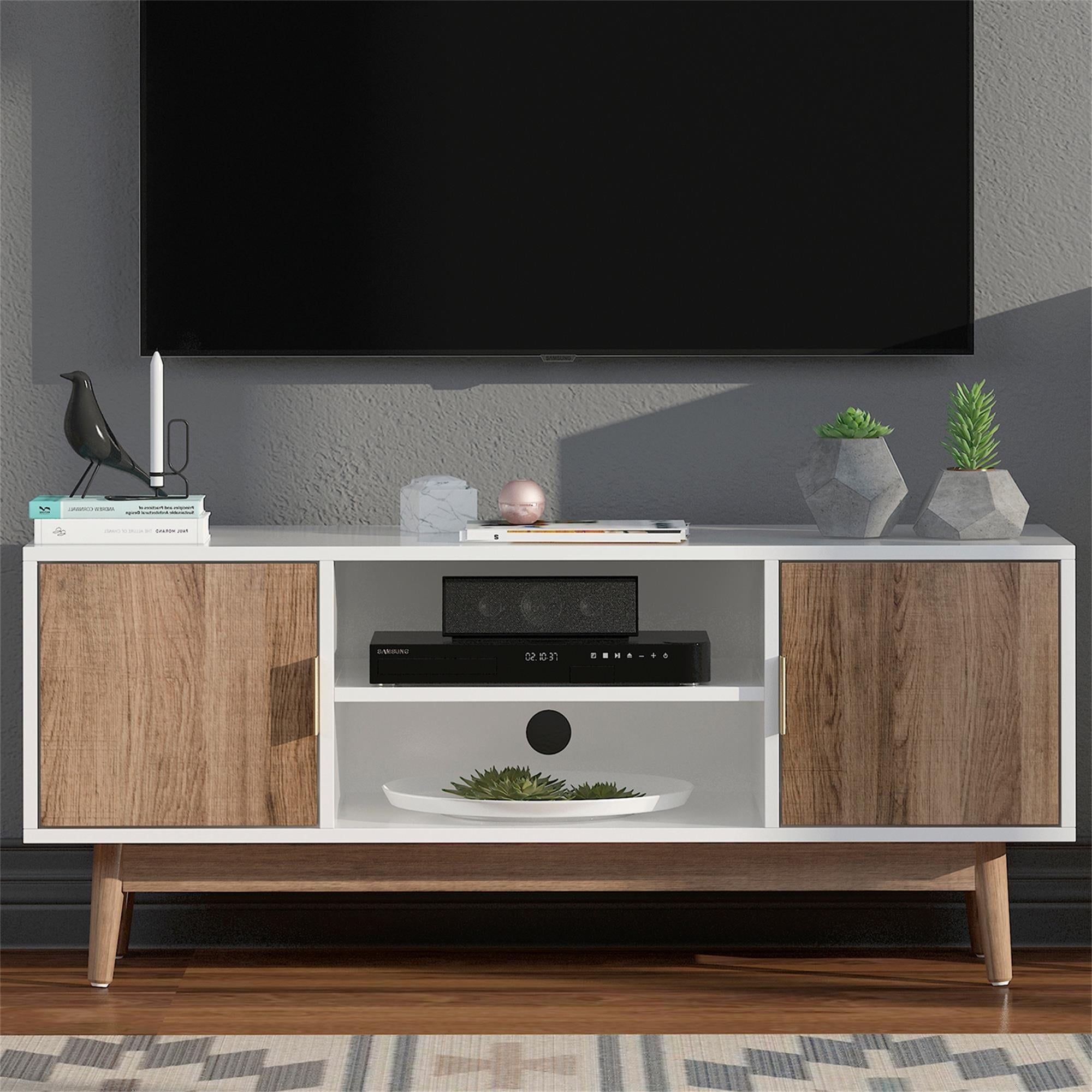 Kadyn TV Stand, Modern Entertainment Center for 51 inch TV, TV Stand Console with 2 Doors, Natural