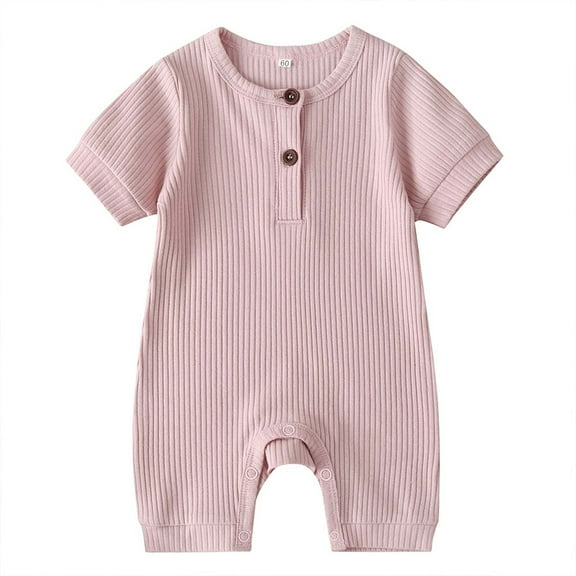 Baby Boys' One-Piece Rompers Child'S Summer Jumpsuit Boys and Girls Baby Botton Short Sleeve Round Neck Cute Solid Shorts Rompers New Casual Winter Jumpsuits Pinks 18 Months