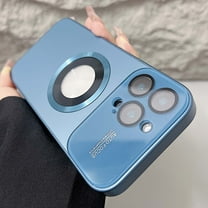 For iPhone 16 Pro Magnetic Phone Case,Built-in Camera Lens Protector,Logo View Designing,Compatible with MagSafe,Shockproof Military Grade Drop Protection Ultra Slim Phone Case Cover,Navyblue