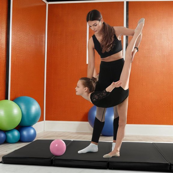 Topcobe Folding Gymnastics Mat with Carry Handles and Sweatproof Detachable PU Leather Cover, Easy to Clean Gym Mat, Gymnastics Equipment for Activity Play, Black