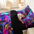 thumbnail image 5 of Manfei Racing Car 7-Piece King Bedding,Neon Light King Bed in a Bag,Pink Blue,Black Reversible, 5 of 7